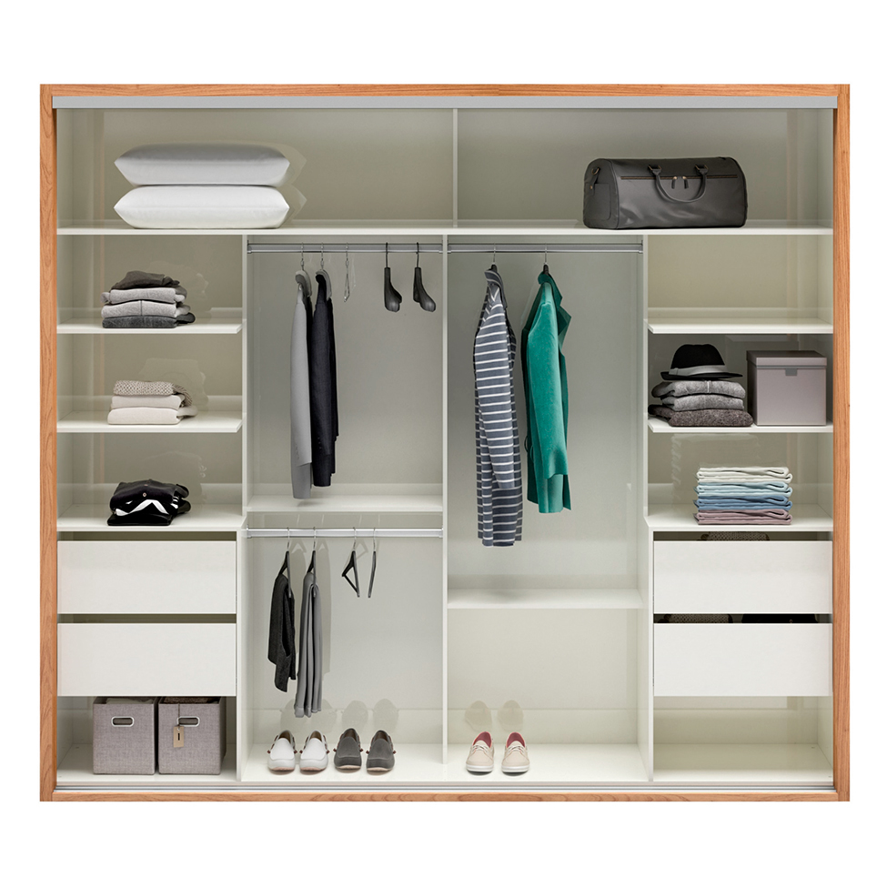 Guarda-Roupa Casal com Espelho Caribe 2 Portas 4 Gavetas Freijó e Off White 267 cm