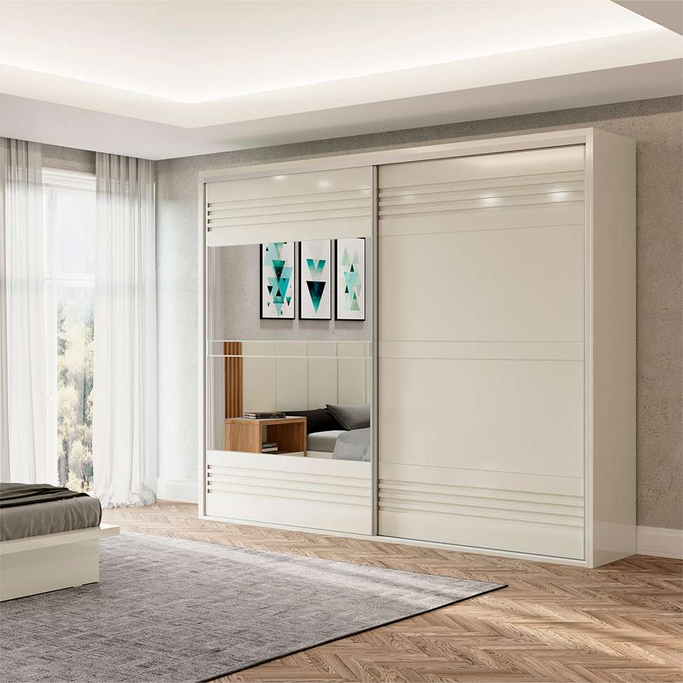 Guarda-Roupa Casal com Espelho Caribe 2 Portas 4 Gavetas Off White 267 cm