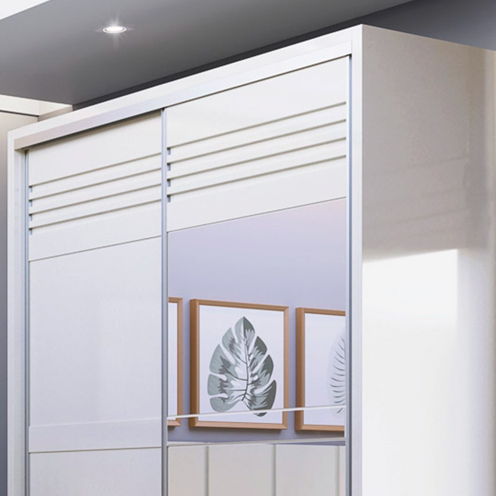 Guarda Roupa Solteiro com Espelho 179cm 2 Portas 100% MDF TW601E Off White - Dalla Costa