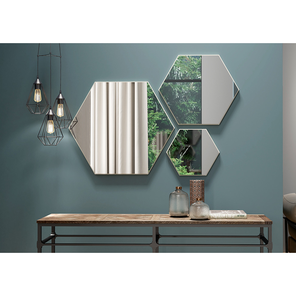 Kit com 3 Espelhos Hexagonais Dama Off White