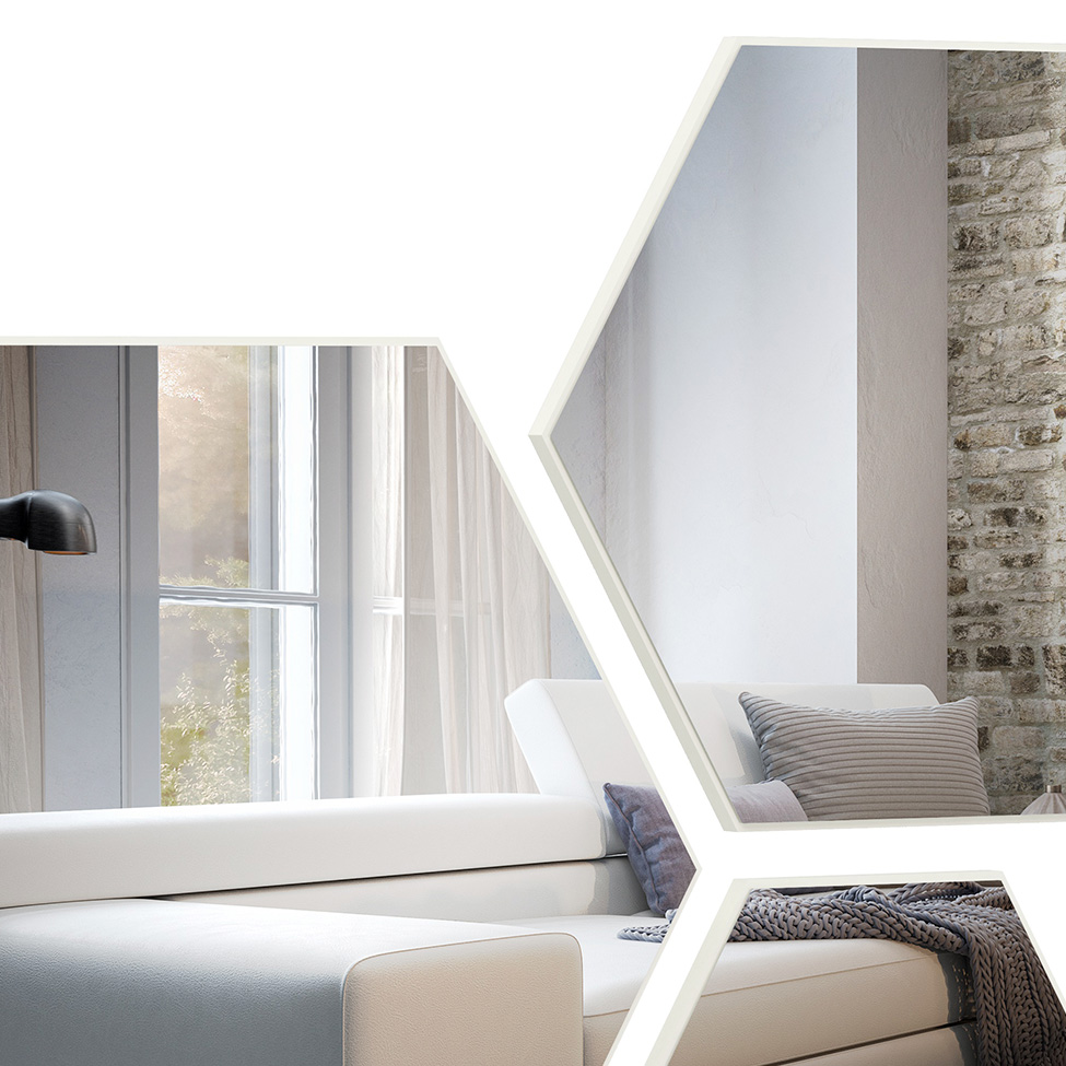Kit com 3 Espelhos Hexagonais Dama Off White