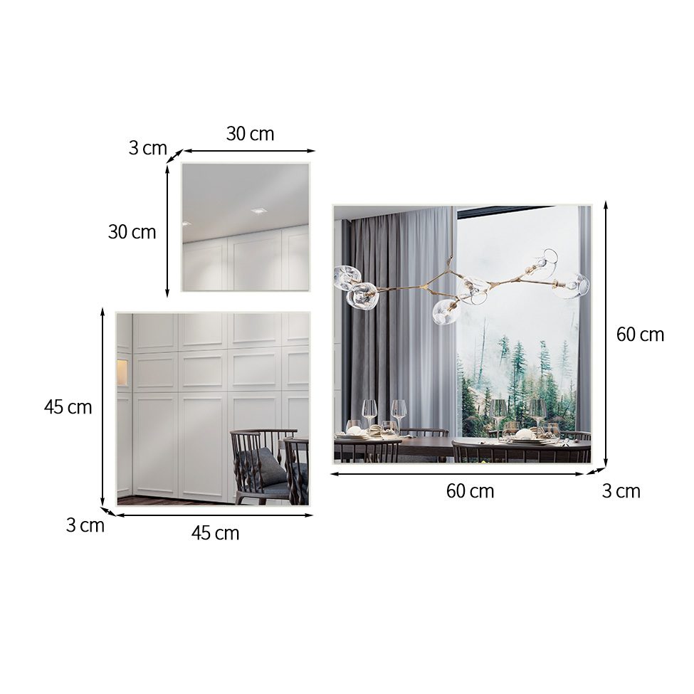 Kit com 3 Espelhos Quadrados Dama Off White