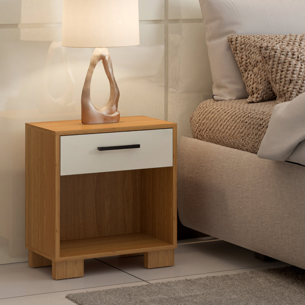 Mesa de Cabeceira Versalhes 1 Gaveta Freijó e Off White