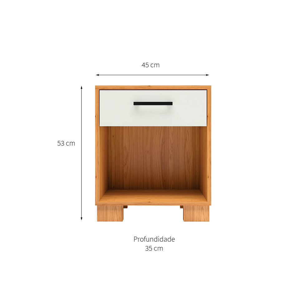 Mesa de Cabeceira Versalhes 1 Gaveta Freijó e Off White
