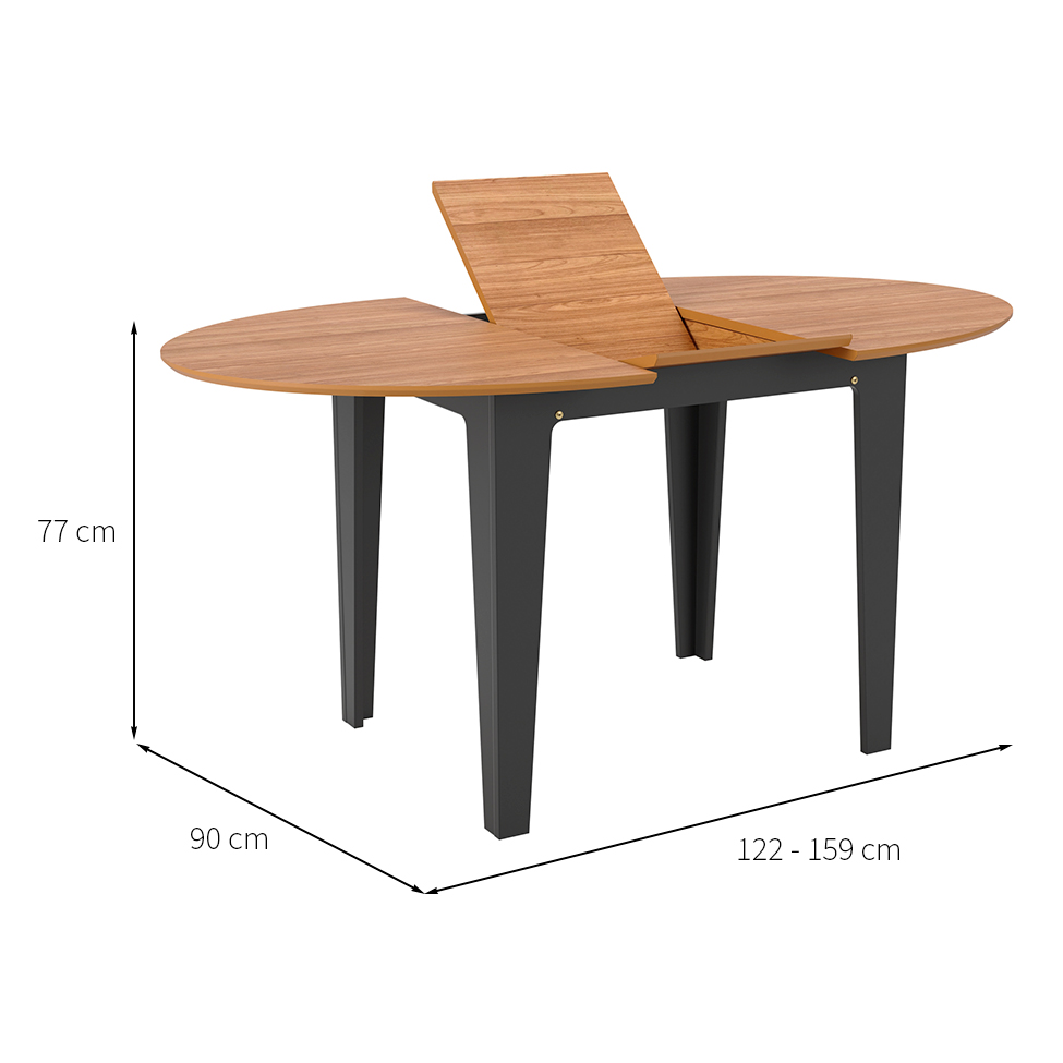 Mesa de Jantar Extensível Oval Helena Freijó e Preta