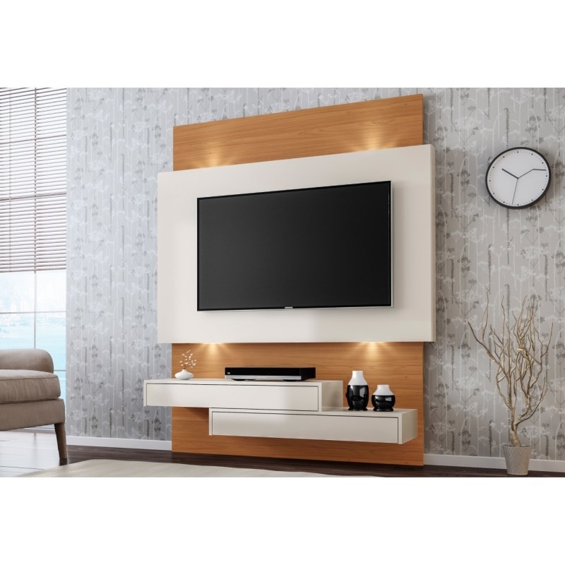 Painel Home Suspenso para TV com LED TB120L Off White/Freijó - Dalla Costa