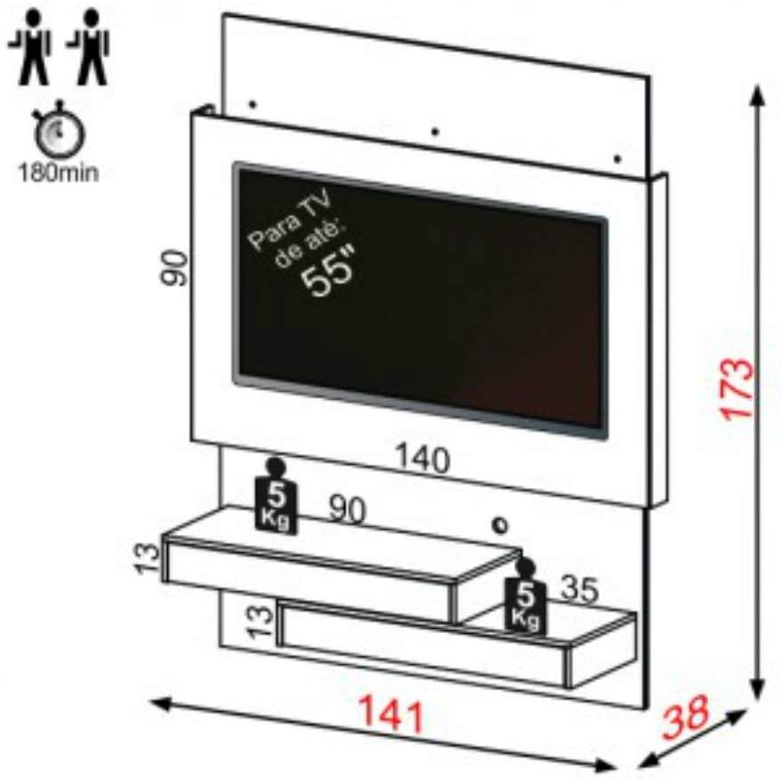 Painel Home Suspenso para TV com LED TB120L Off White/Freijó - Dalla Costa