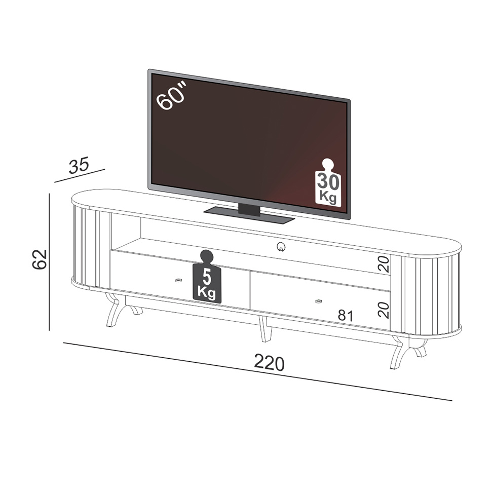 Rack Desiré 2 GV Freijó e Preto 220 cm