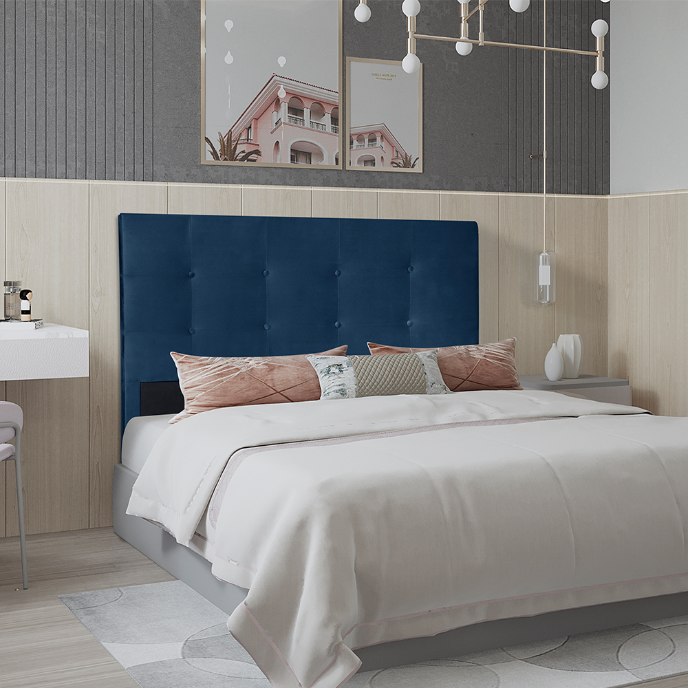Cabeceira Solteiro 0,90m Berlim Suede Azul Marinho Dal Poz Estofados
