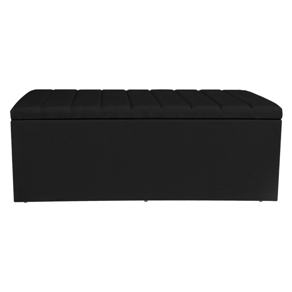 Calçadeira Baú Casal 1,40m Londres Suede Preto Dal Poz Estofados