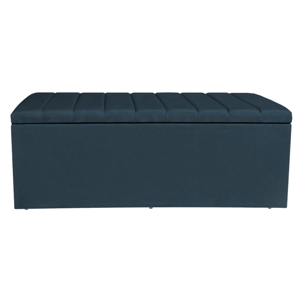 Calçadeira Baú Casal King 1,95m Londres Suede Azul Marinho Dal Poz Estofados