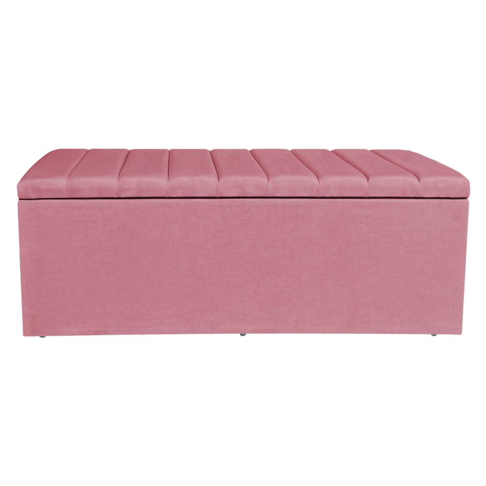 Calçadeira Baú Casal King 1,95m Londres Suede Rosa Dal Poz Estofados