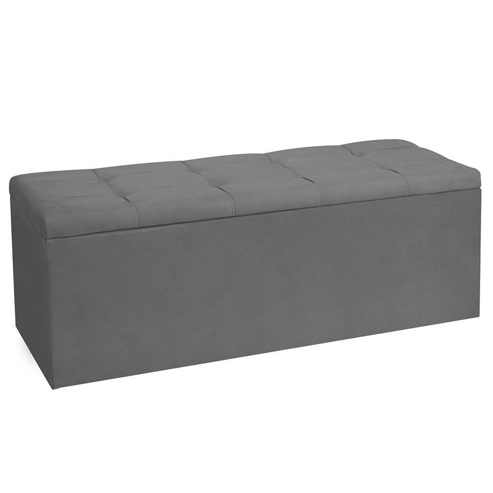 Calçadeira Baú Casal King 1,95m Roma Suede Cinza Dal Poz Estofados