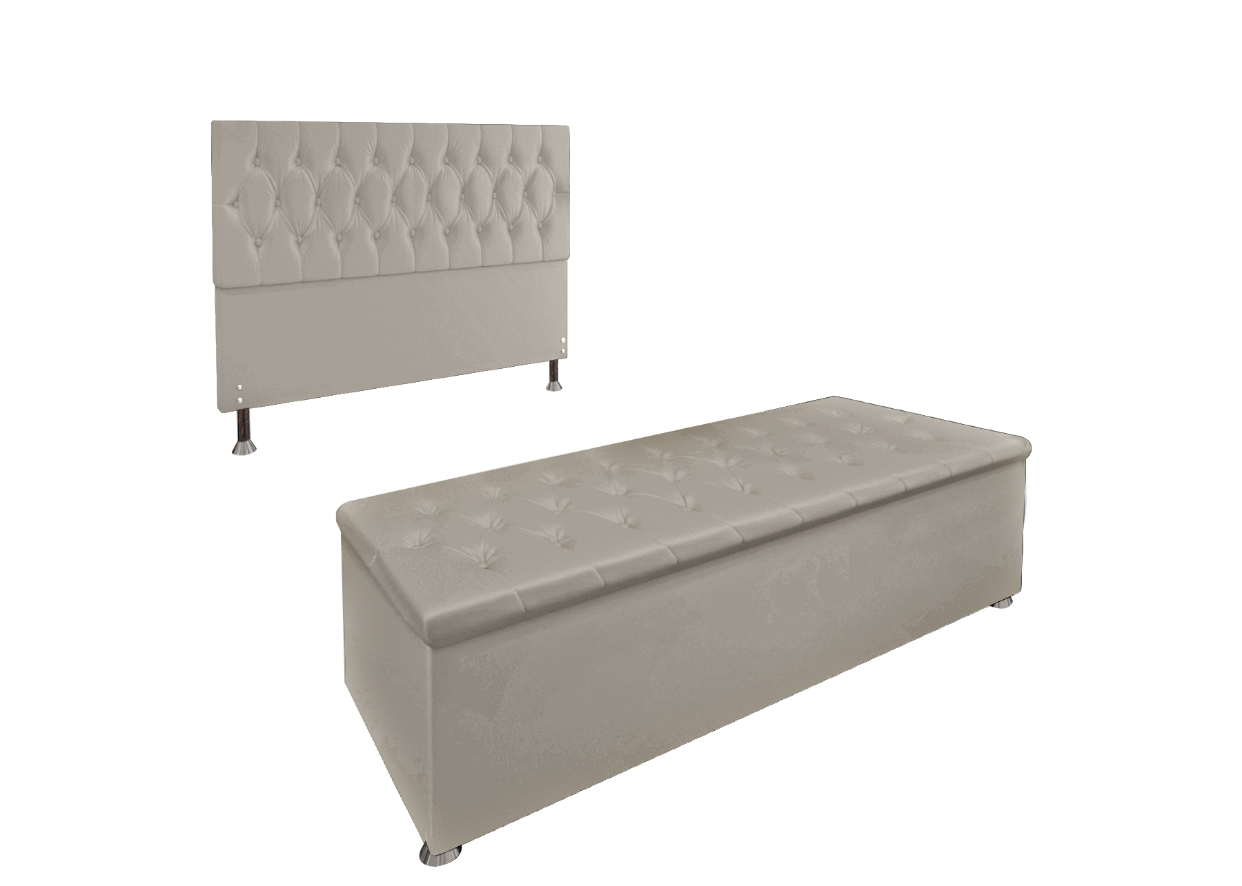 Conjunto Cabeceira Casal e Recamier Baú 1,60m Madrid Suede Bege Dal Poz Estofados