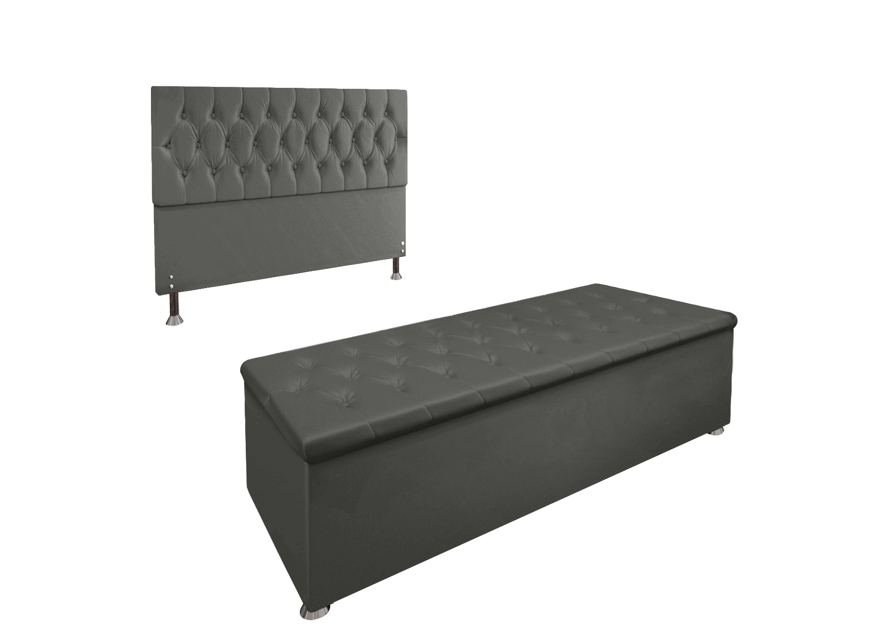 Conjunto Cabeceira Casal e Recamier Baú 1,60m Madrid Suede Cinza Dal Poz Estofados