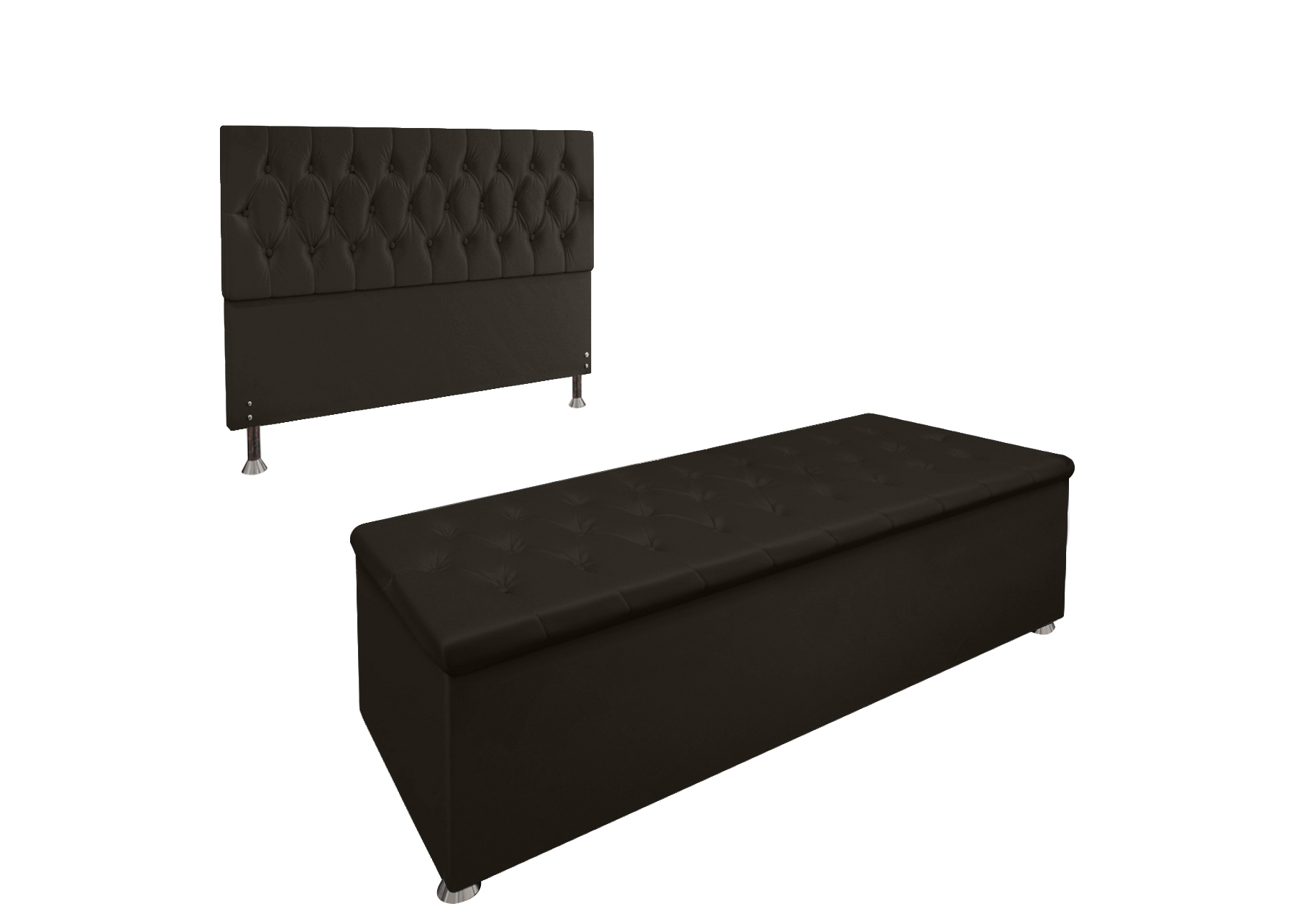 Conjunto Cabeceira Casal e Recamier Baú 1,60m Madrid Suede Marrom Dal Poz Estofados