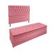 Conjunto Cabeceira Casal e Recamier Baú 1,60m Madrid Suede Rosa Dal Poz Estofados