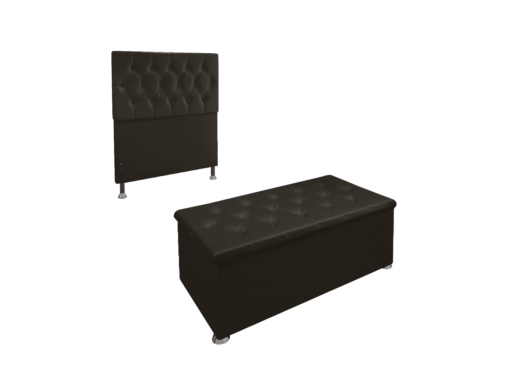 Conjunto Cabeceira Solteiro e Recamier Baú 0,90m Madrid Suede Marrom Dal Poz Estofados