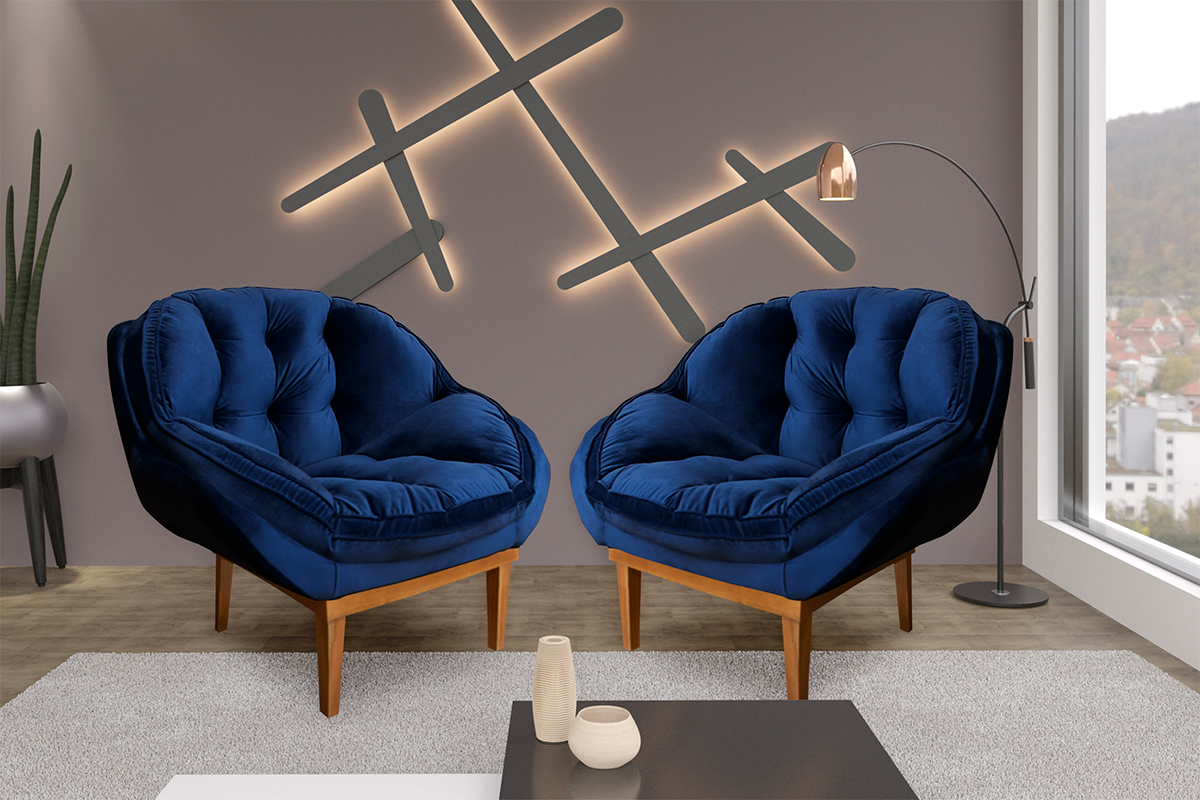 Kit 2 Poltronas Decorativa Marcela Veludo Azul Marinho Dal Poz Estofados