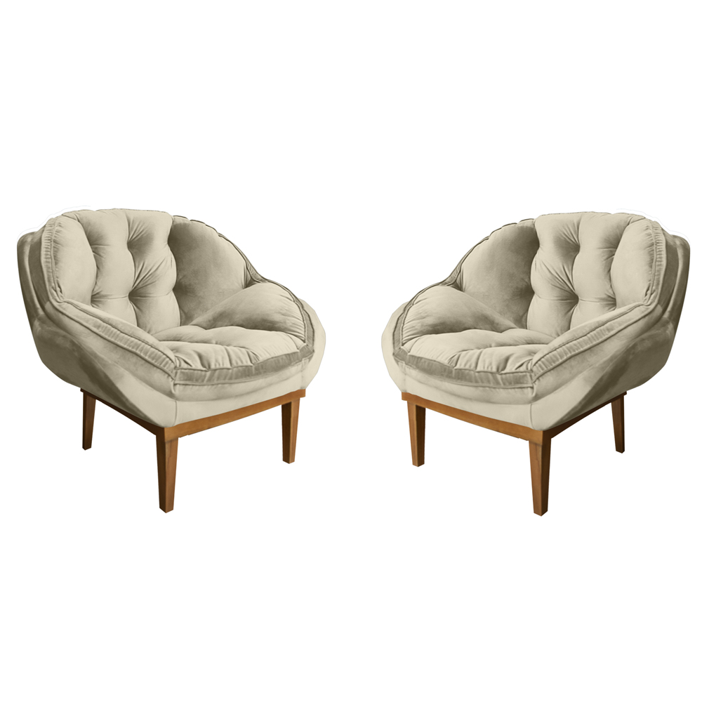 Kit 2 Poltronas Decorativa Marcela Veludo Bege Dal Poz Estofados