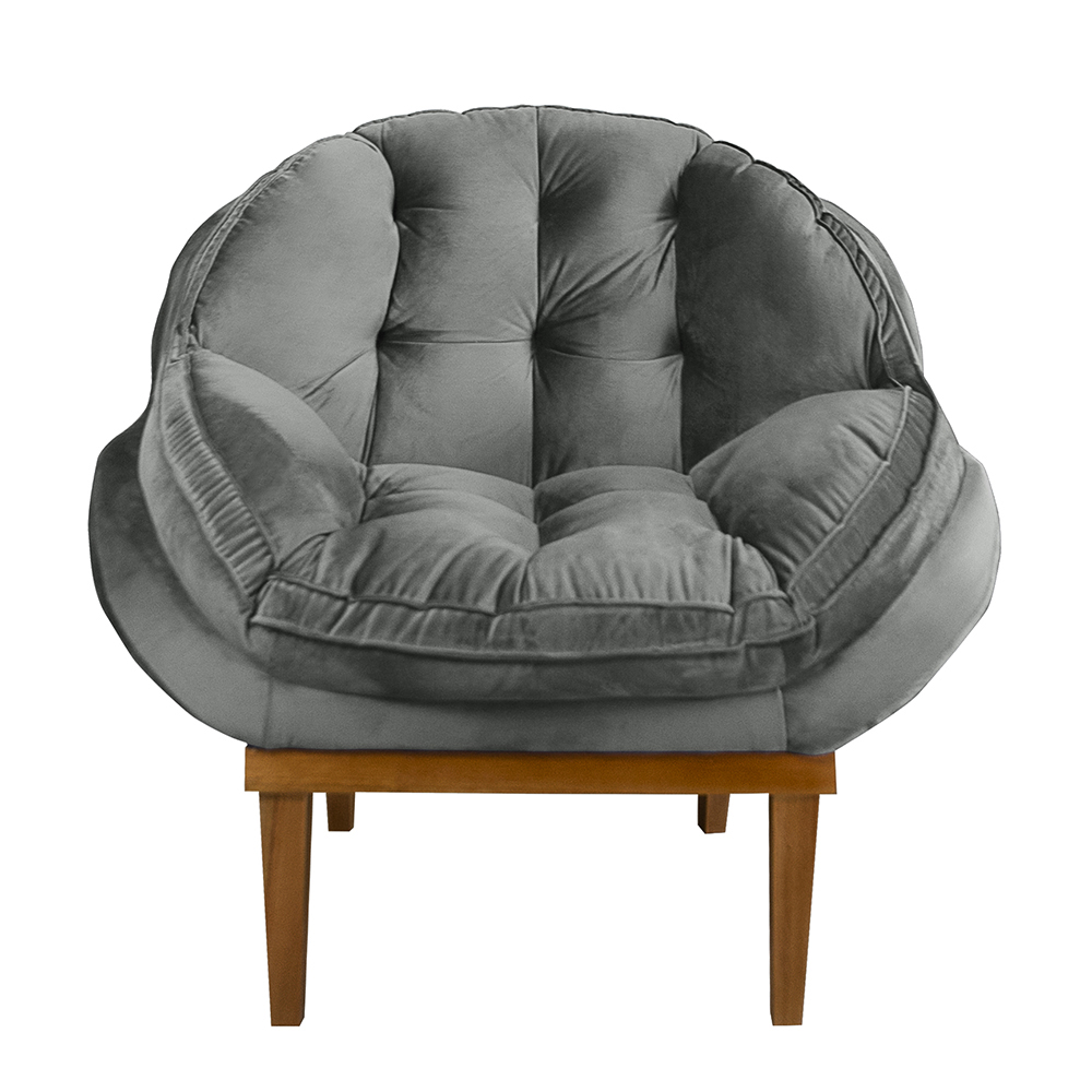 Kit 2 Poltronas Decorativa Marcela Veludo Cinza Dal Poz Estofados