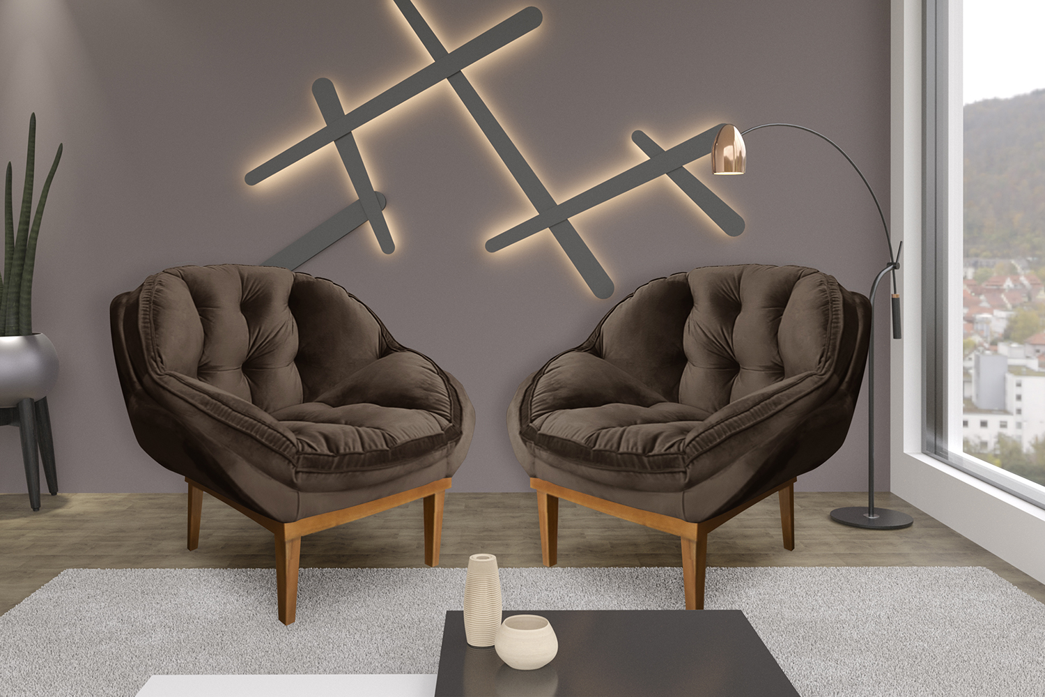 Kit 2 Poltronas Decorativa Marcela Veludo Marrom Dal Poz Estofados