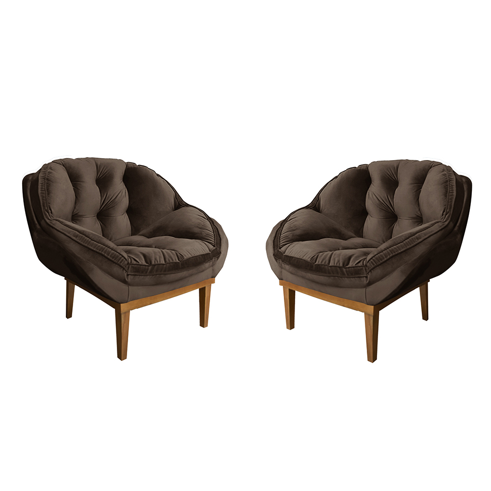 Kit 2 Poltronas Decorativa Marcela Veludo Marrom Dal Poz Estofados