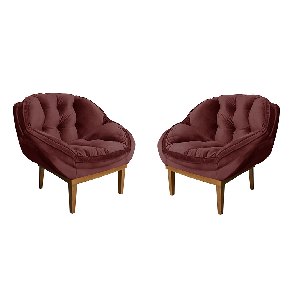 Kit 2 Poltronas Decorativa Marcela Veludo Marsala Dal Poz Estofados