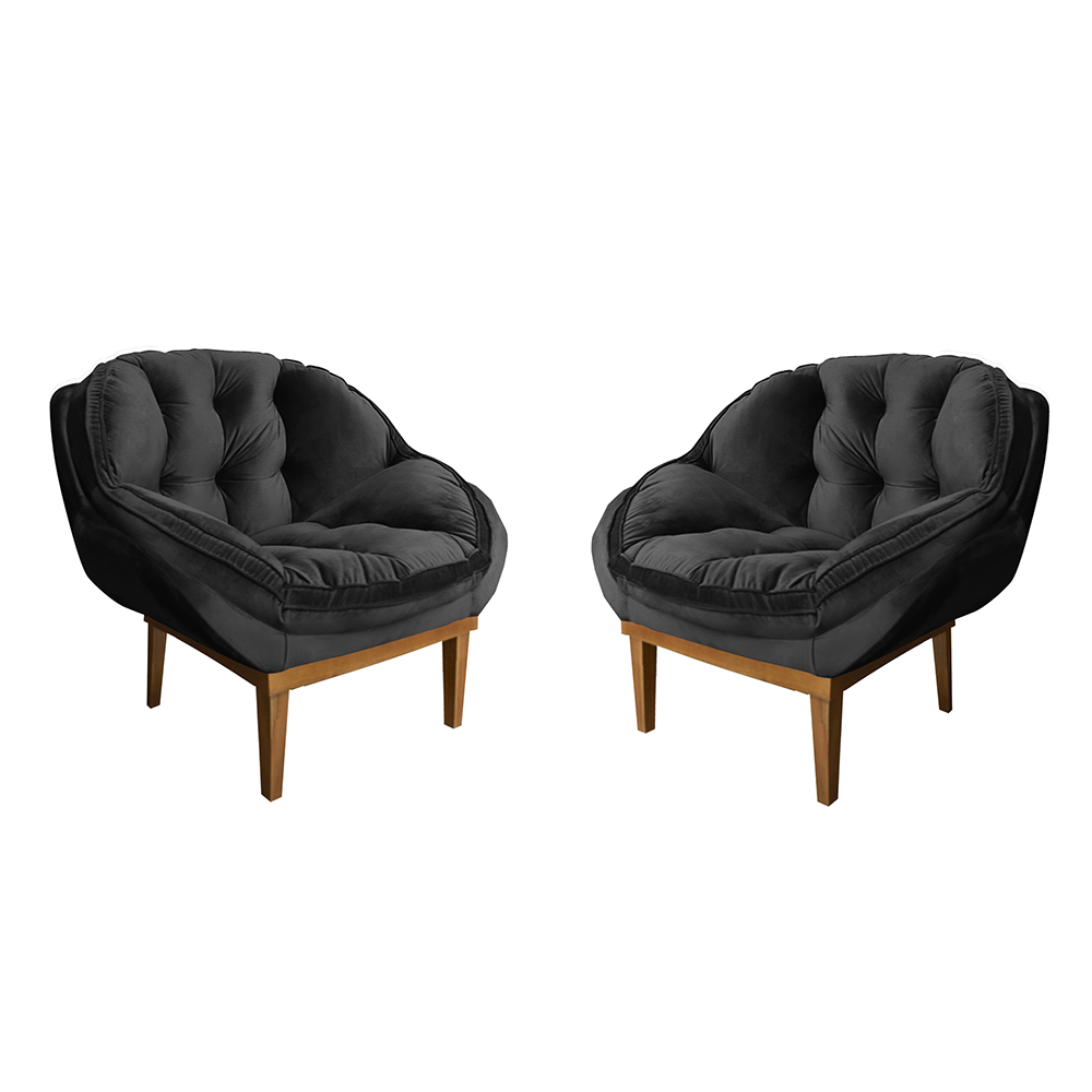Kit 2 Poltronas Decorativa Marcela Veludo Preto Dal Poz Estofados