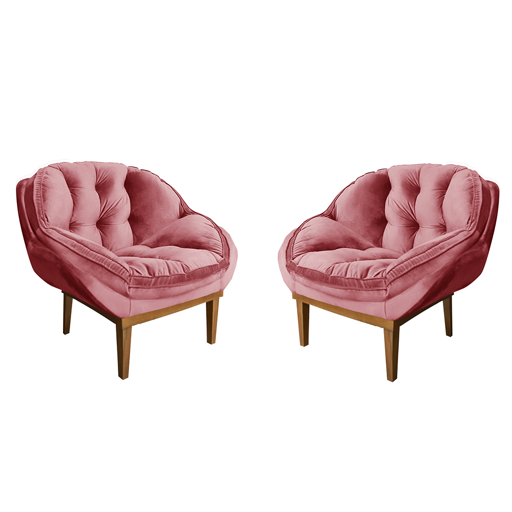 Kit 2 Poltronas Decorativa Marcela Veludo Rosa Dal Poz Estofados