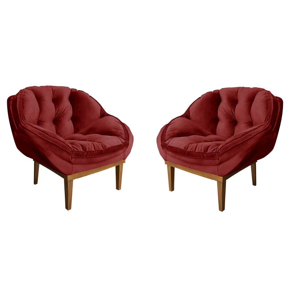 Kit 2 Poltronas Decorativa Marcela Veludo Vermelho Dal Poz Estofados