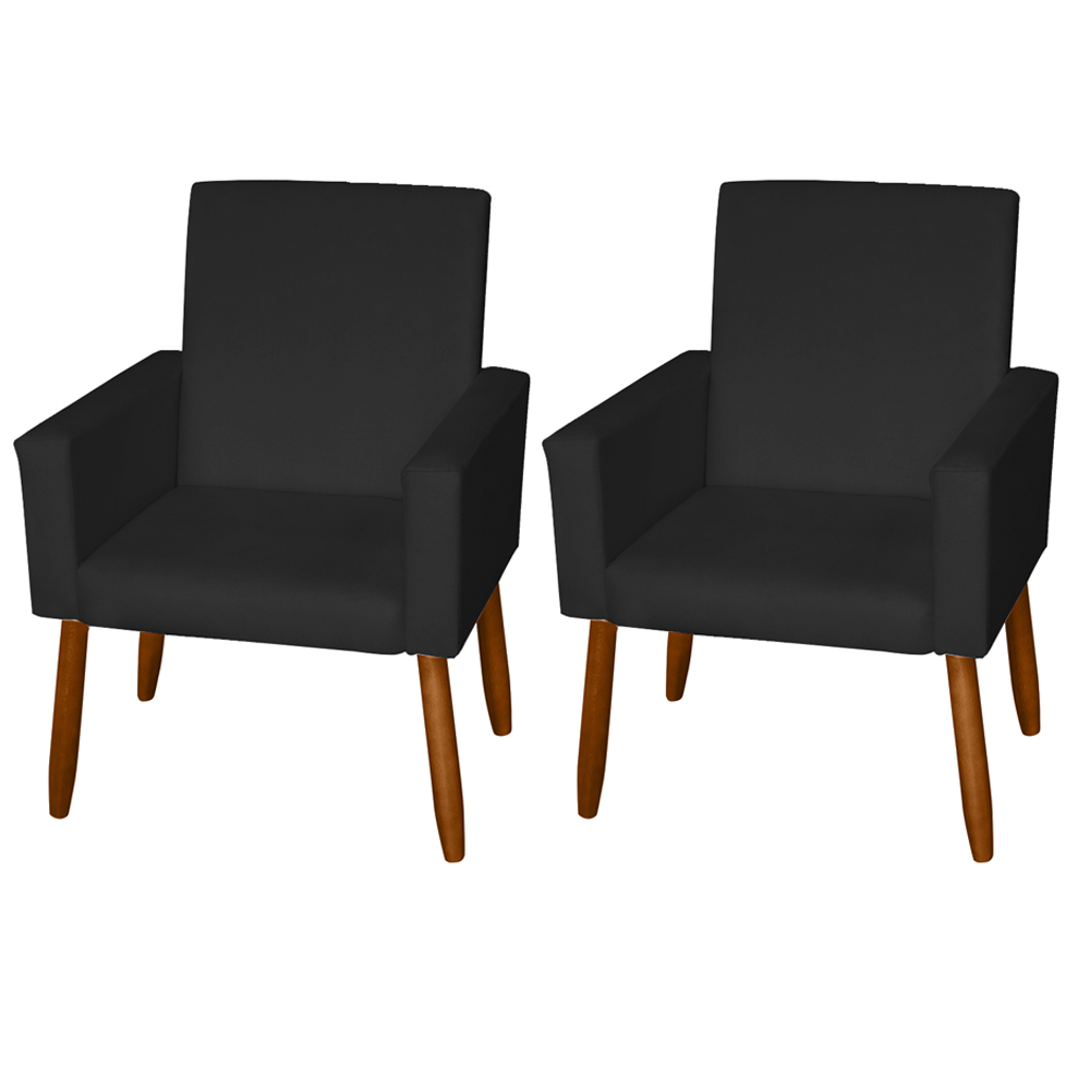 Kit 2 Poltronas Decorativas Mel Material Sintético Preto Dal Poz Estofados