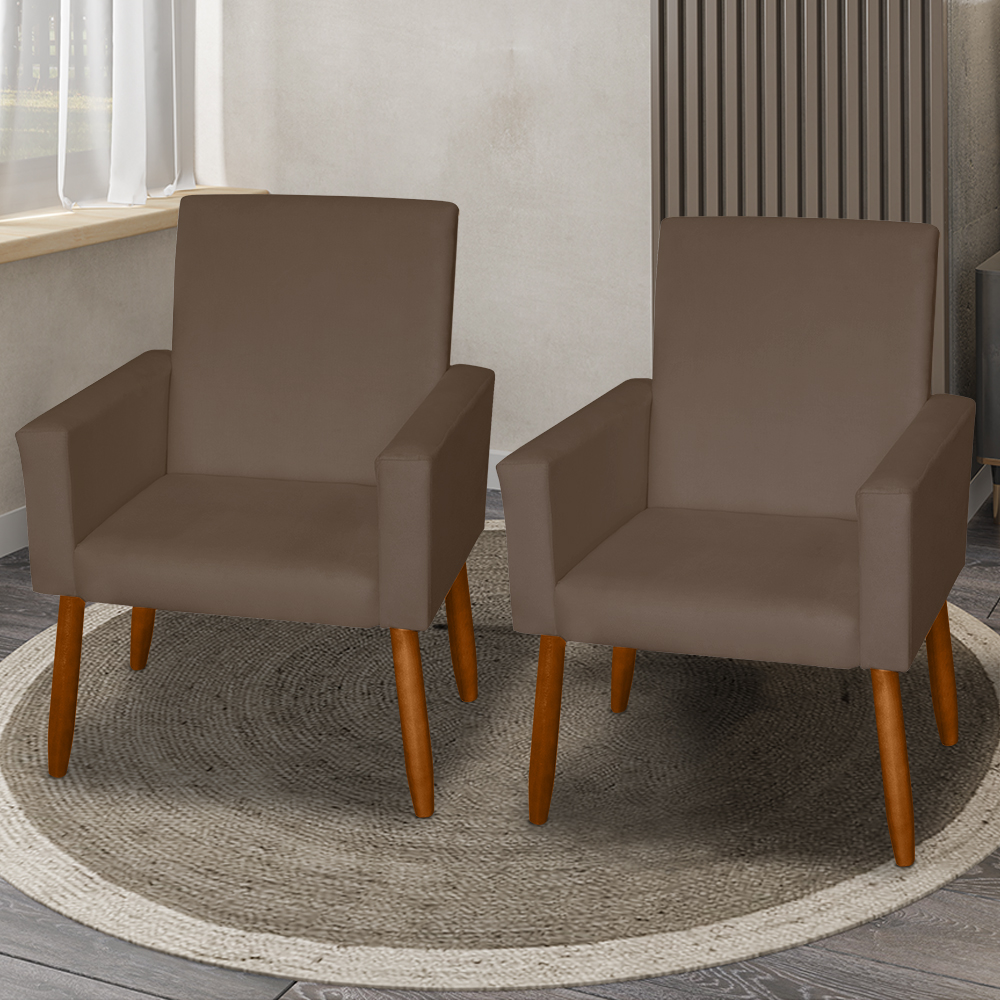 Kit 2 Poltronas Decorativas Mel Suede Marrom Dal Poz Estofados