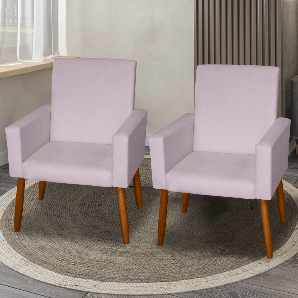 Kit 2 Poltronas Decorativas Mel Suede Rosa Claro Dal Poz Estofados