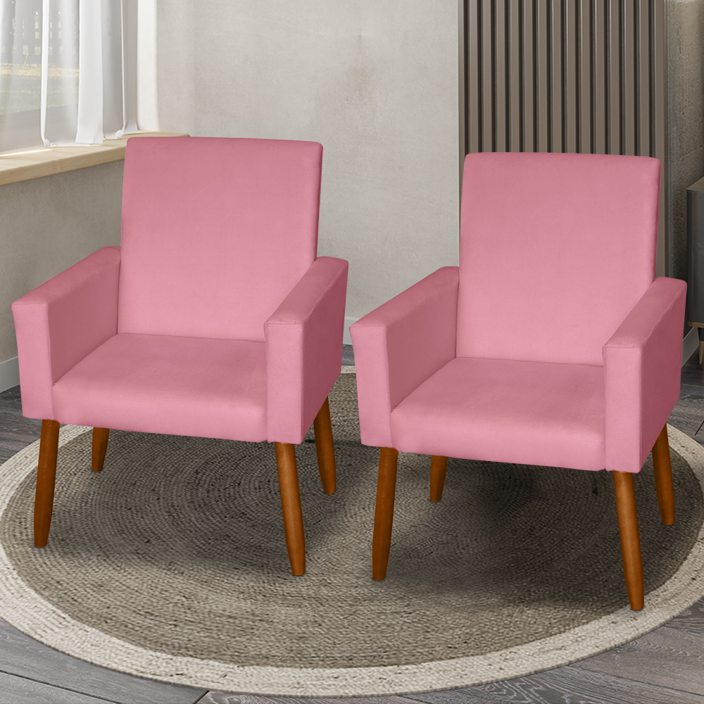 Kit 2 Poltronas Decorativas Mel Suede Rosa Dal Poz Estofados