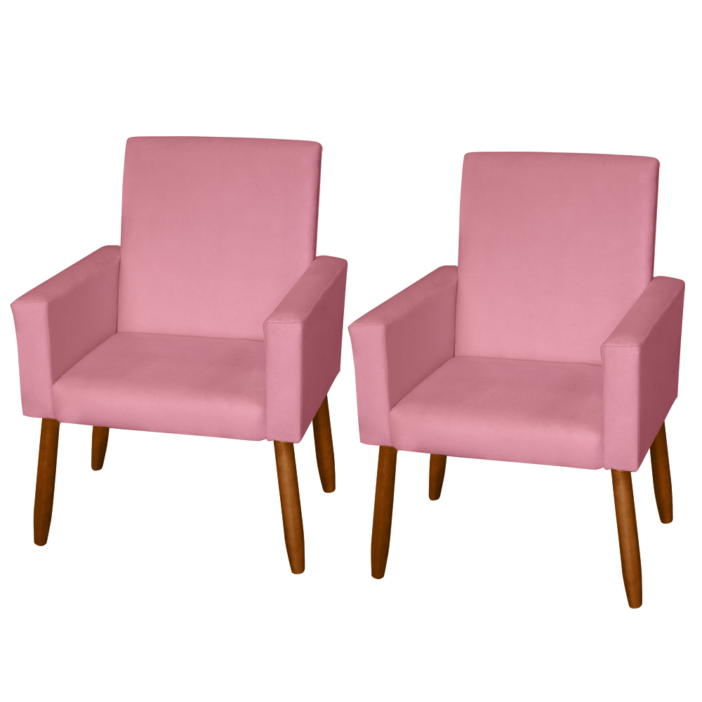 Kit 2 Poltronas Decorativas Mel Suede Rosa Dal Poz Estofados