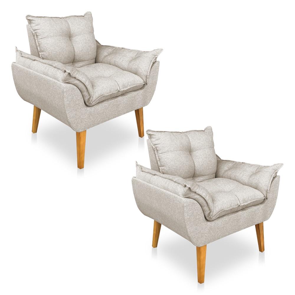 Kit 2 Poltronas Opala Decorativa Luxo Linho Bege Dal Poz Estofados