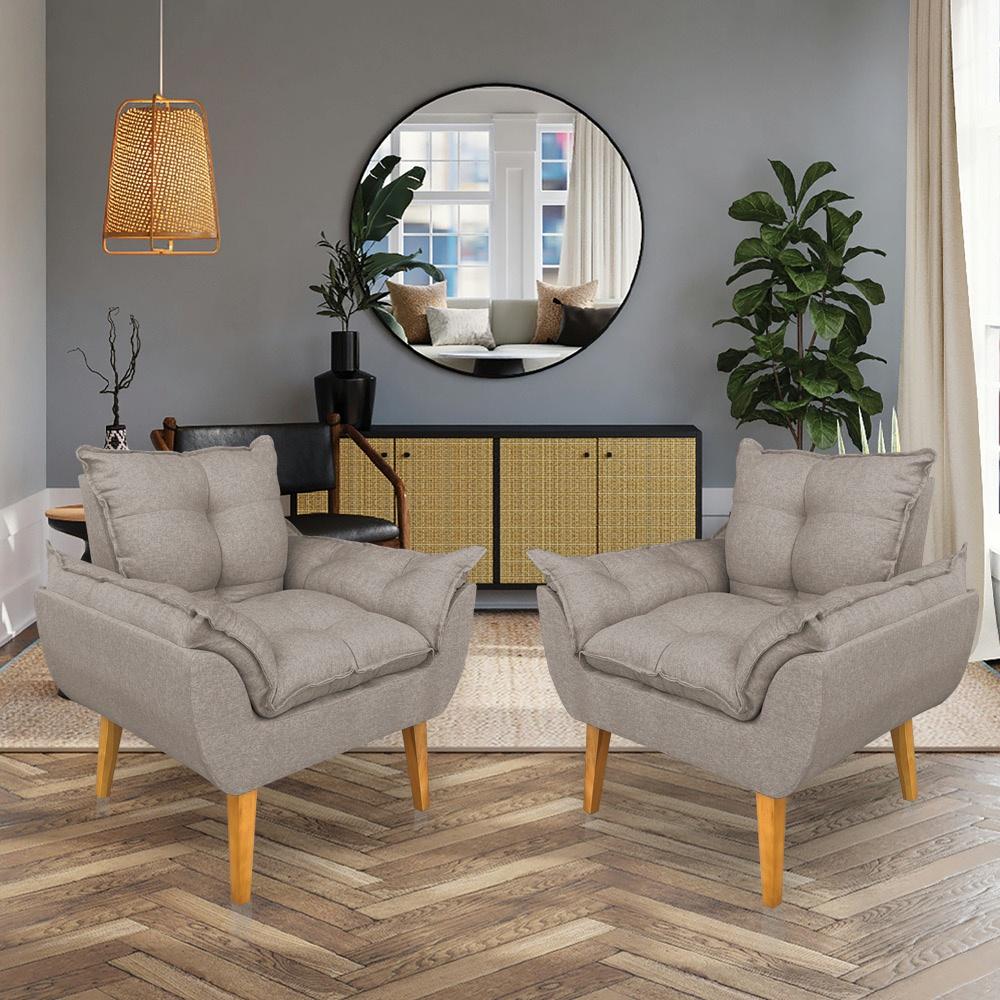 Kit 2 Poltronas Opala Decorativa Luxo Linho Capuccino Dal Poz Estofados