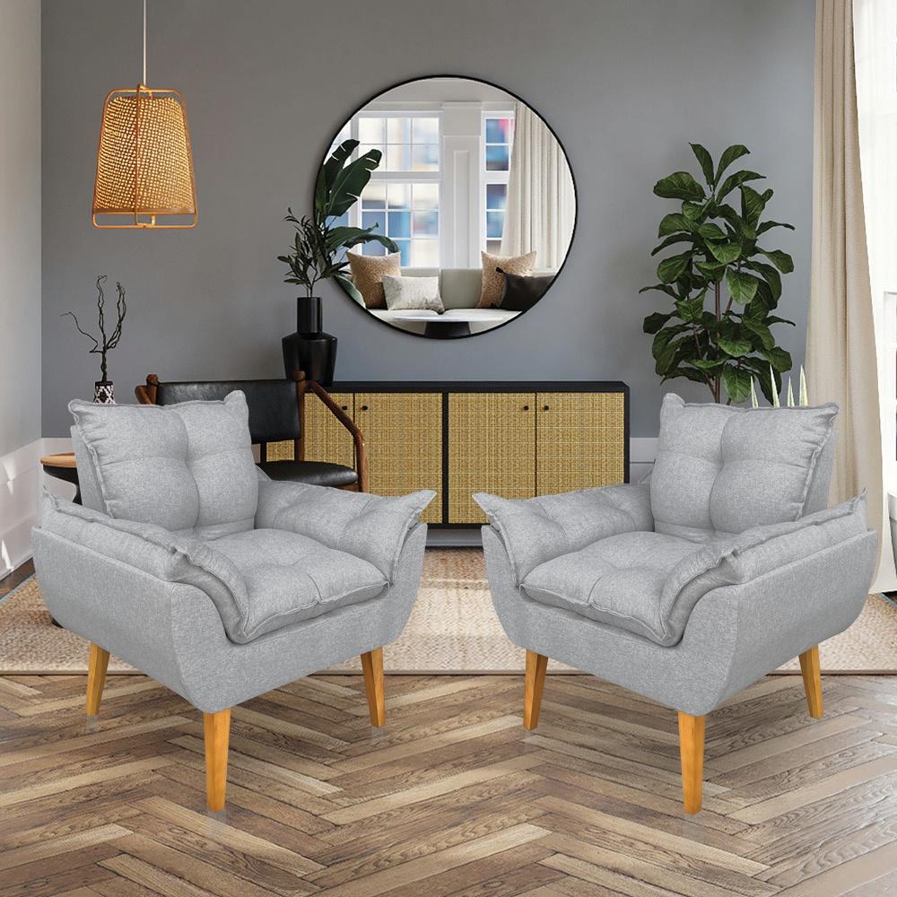 Kit 2 Poltronas Opala Decorativa Luxo Linho Cinza Dal Poz Estofados