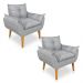Kit 2 Poltronas Opala Decorativa Luxo Linho Cinza Dal Poz Estofados