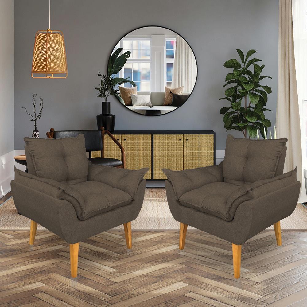 Kit 2 Poltronas Opala Decorativa Luxo Linho Marrom Dal Poz Estofados