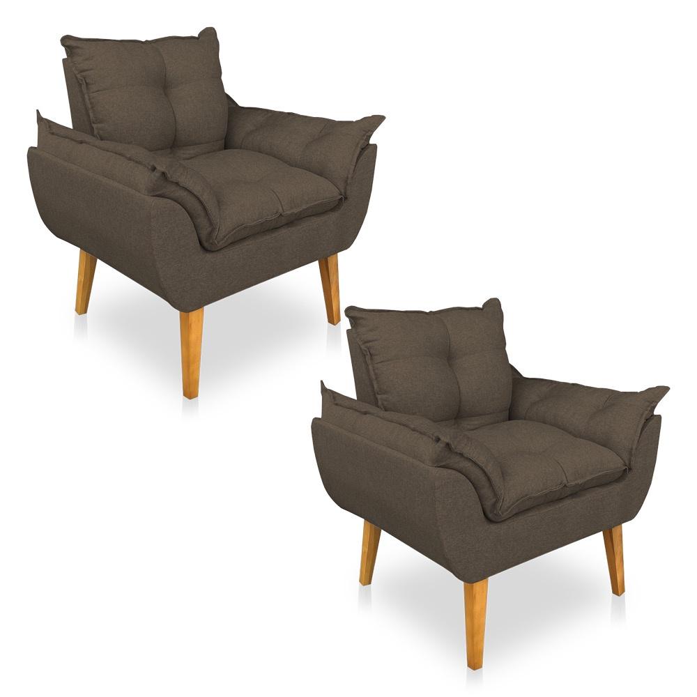 Kit 2 Poltronas Opala Decorativa Luxo Linho Marrom Dal Poz Estofados