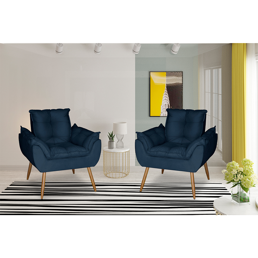 Kit 2 Poltronas Opala Decorativa Suede Azul Marinho Dal Poz Estofados