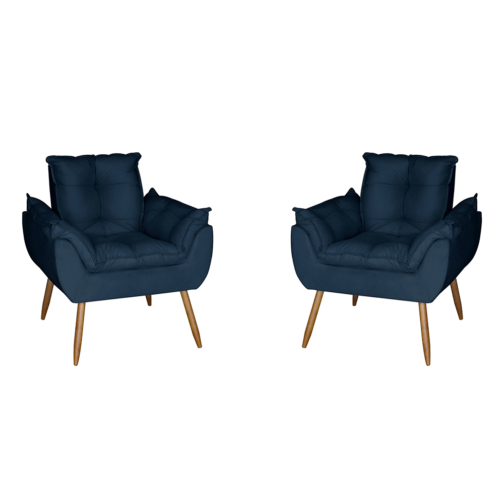 Kit 2 Poltronas Opala Decorativa Suede Azul Marinho Dal Poz Estofados
