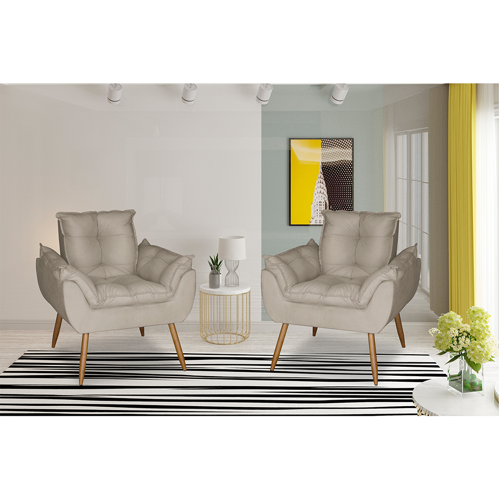 Kit 2 Poltronas Opala Decorativa Suede Bege Dal Poz Estofados
