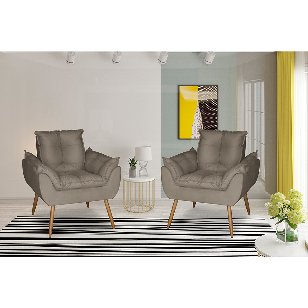 Kit 2 Poltronas Opala Decorativa Suede Capuccino Dal Poz Estofados