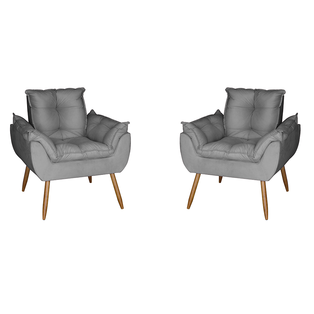 Kit 2 Poltronas Opala Decorativa Suede Cinza Dal Poz Estofados