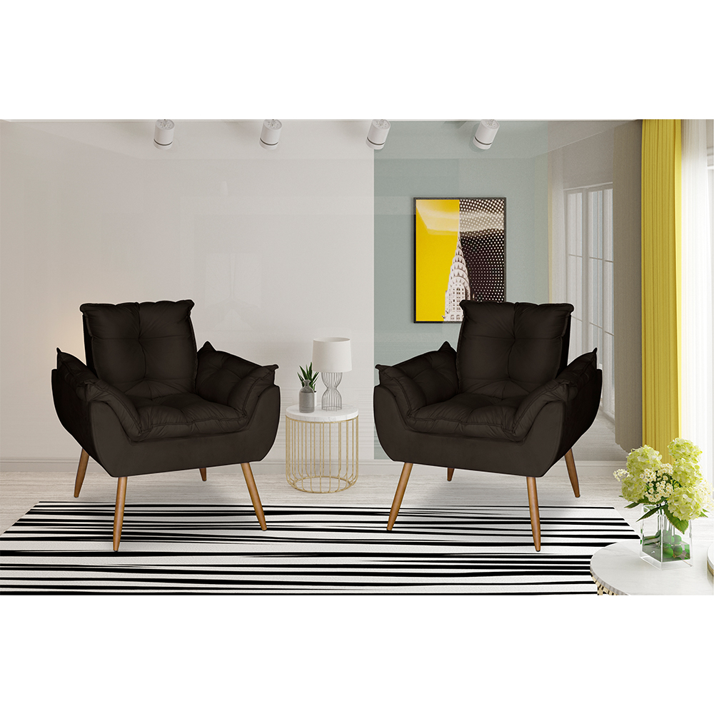 Kit 2 Poltronas Opala Decorativa Suede Marrom Dal Poz Estofados