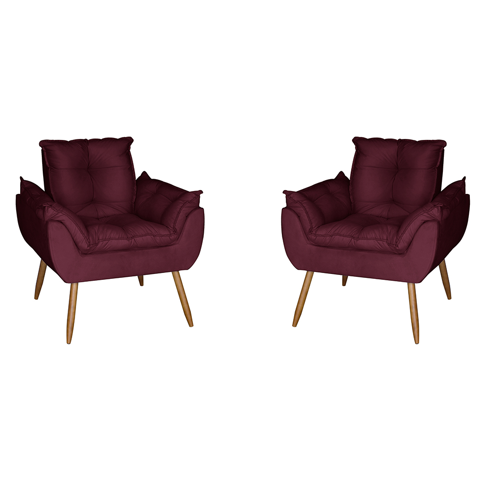Kit 2 Poltronas Opala Decorativa Suede Marsala Dal Poz Estofados