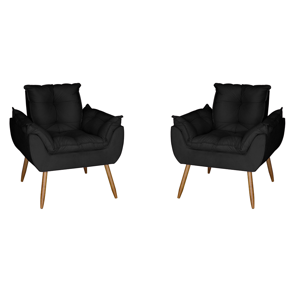 Kit 2 Poltronas Opala Decorativa Suede Preto Dal Poz Estofados